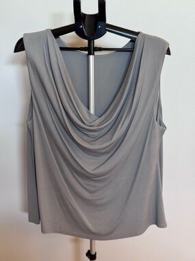 Eileen Fisher Sleeveless Draped Cowl-Neck Silk Blouse - Gray Size XL